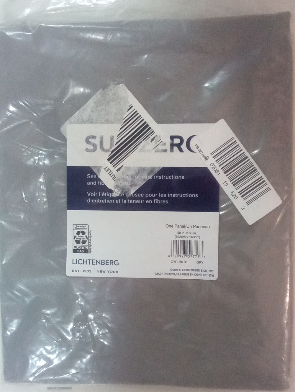 Sun Zero Gray Back Tab Hanging Panel 63" NWT $45 Lined Blackout